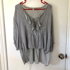 Free People Black and White Striped Ruffle Front top!